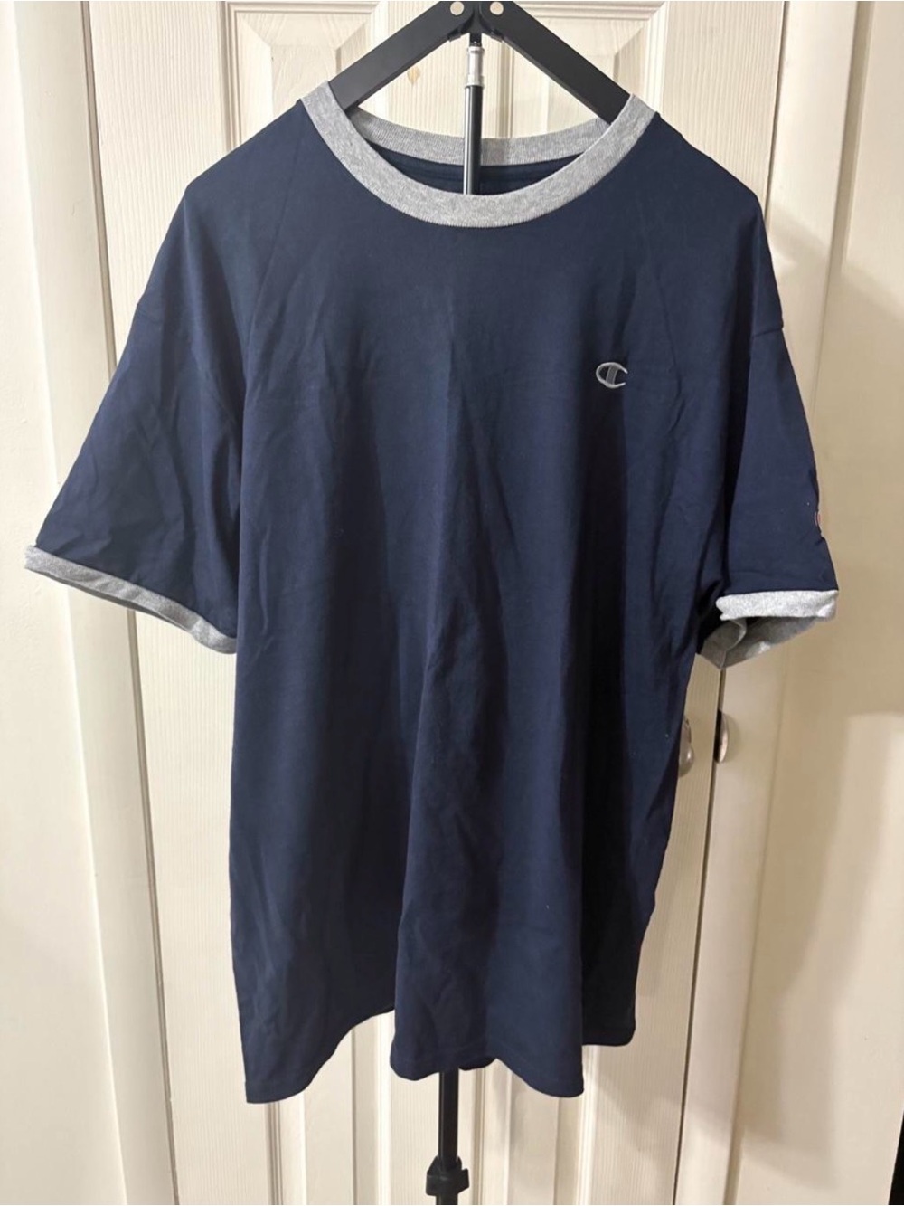 Champion Navy Short Sleeve Ringer Tee with Gray Trim